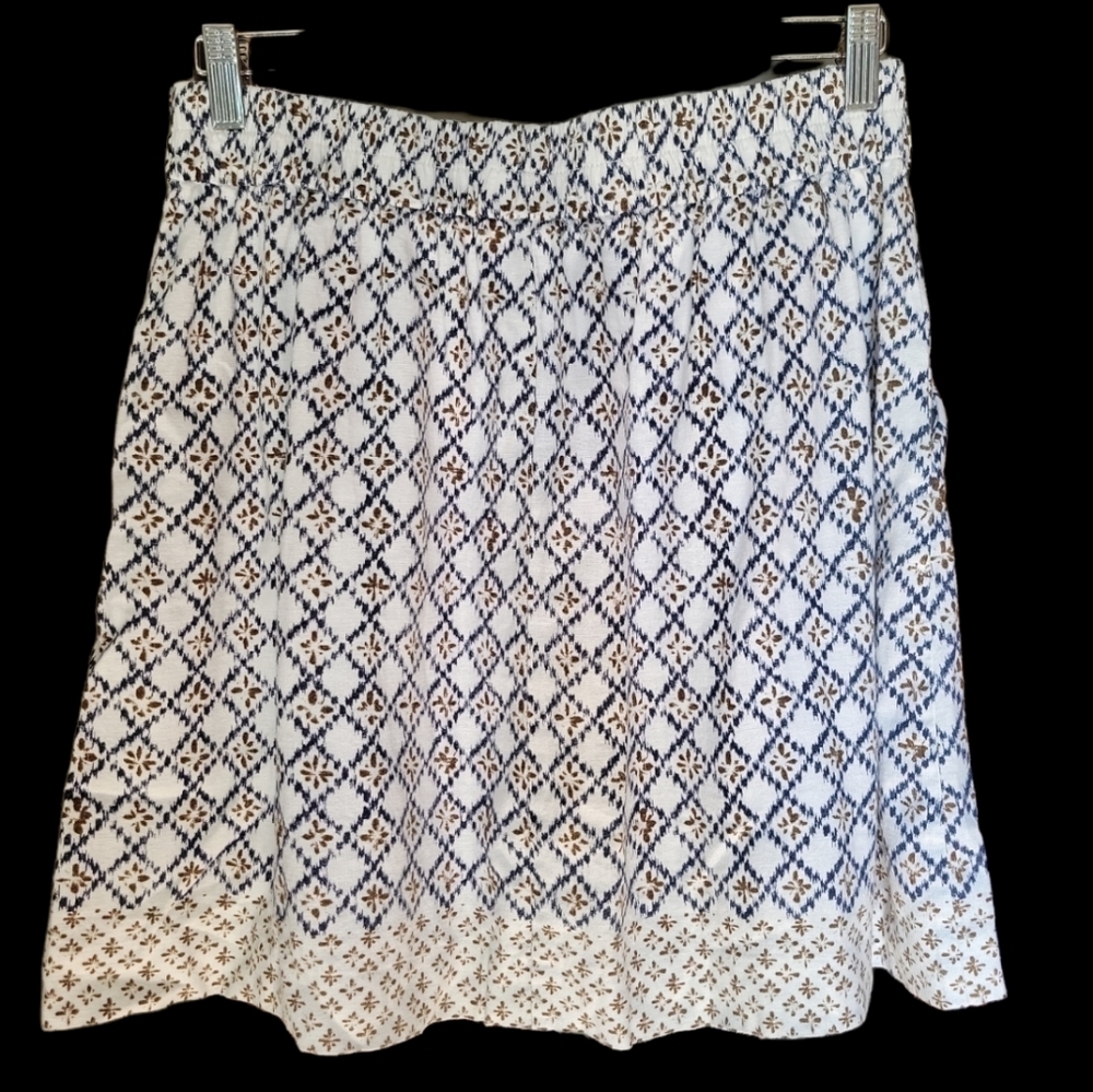 LOFT Linen Blend Geo Circle Skirt S Coastal Preppy Above Knee Pockets - Picture 2 of 11